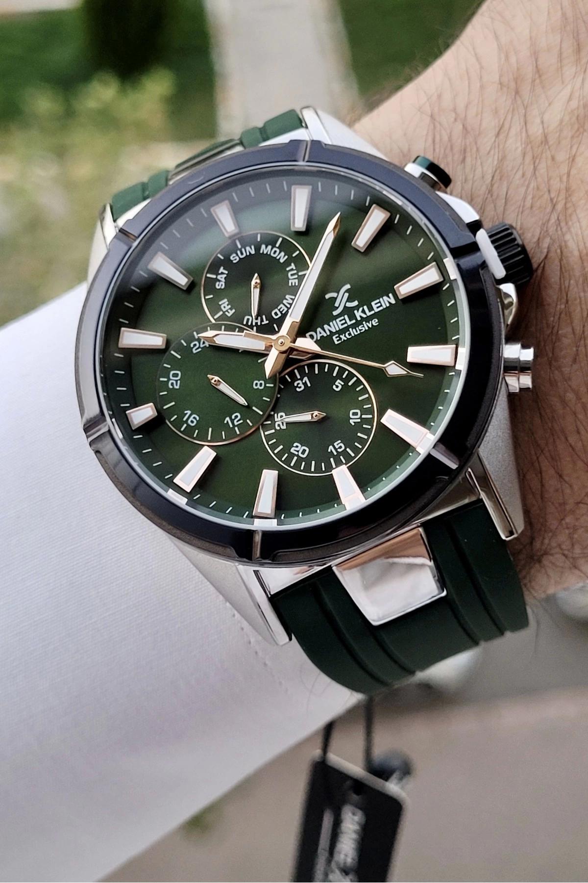 Daniel Klein DKISTE790 Takvimli 42 mm Yeşil Silikon Kordon Analog Erkek Kol Saati