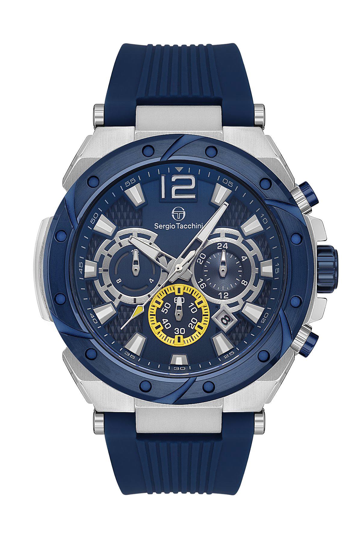 Sergio Tacchini ST.5.10003.2 Takvimli 46 mm Lacivert Silikon Kordon Analog Erkek Kol Saati