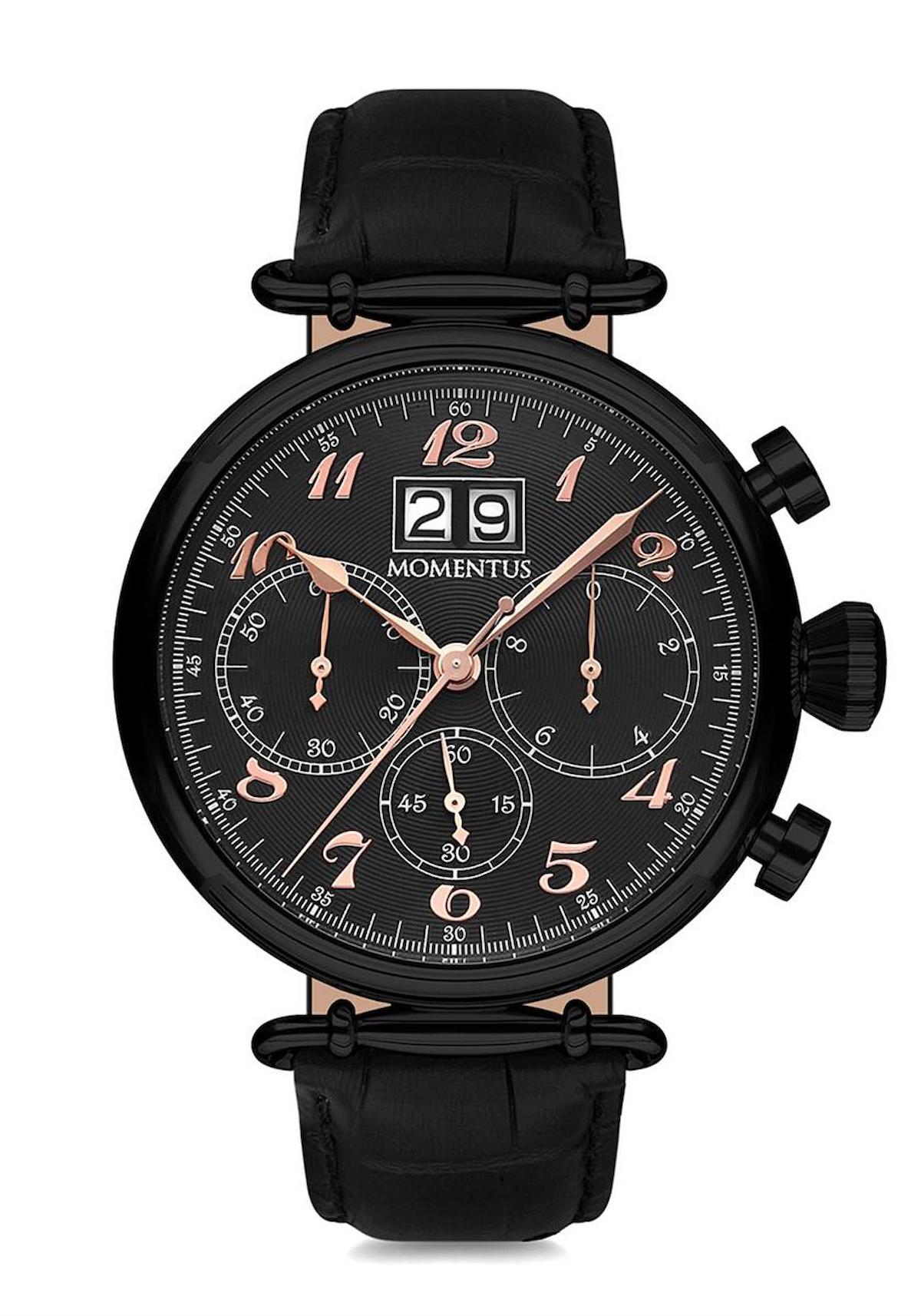 Momentus TM250N-05BN Takvimli 44 mm Siyah Çelik Kordon Analog Erkek Kol Saati