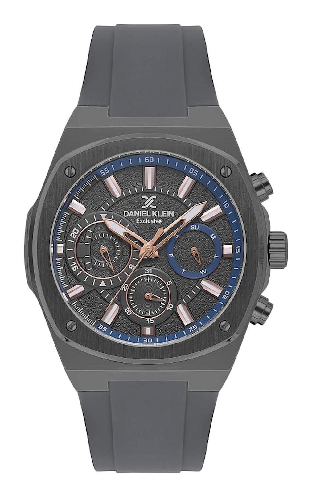 Daniel Klein DKE.1.10606-5 Takvimli 45 mm Gri Silikon Kordon Analog Erkek Kol Saati