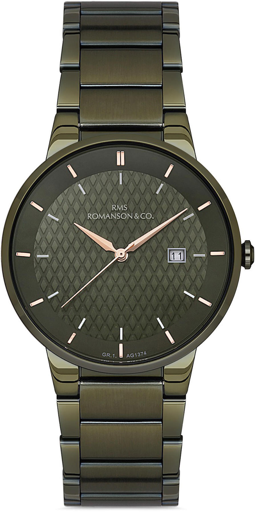 Romanson GR.1.AG1374.24 Takvimli 43 mm Yeşil Çelik Kordon Analog Kol Saati