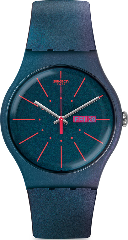 Swatch SUON708 Takvimli 45 mm Lacivert Silikon Kordon Analog Kol Saati