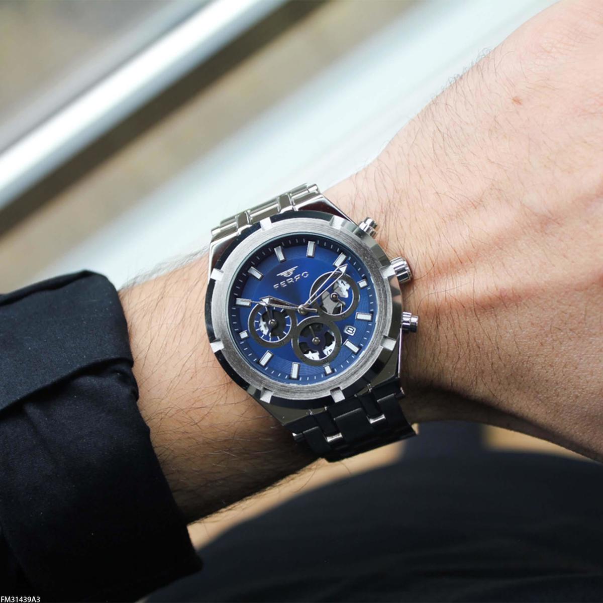 Ferro FM31439A3 Takvimli 45 mm Çelik Kordon Analog Erkek Kol Saati