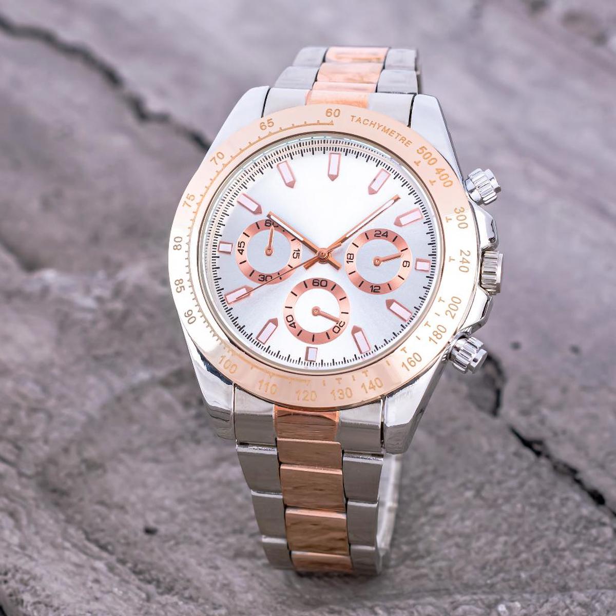 Saattino ST-304258 Takvimli 45 mm Gri-Rose Gold Çelik Kordon Analog Erkek Kol Saati