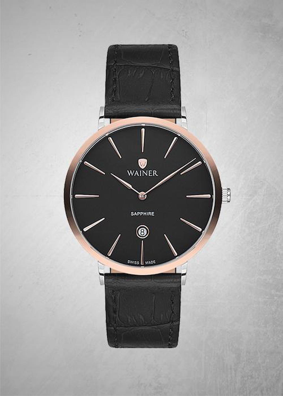 Wainer WA.11088-C Takvimli 41 mm Siyah Deri Kordon Analog Erkek Kol Saati