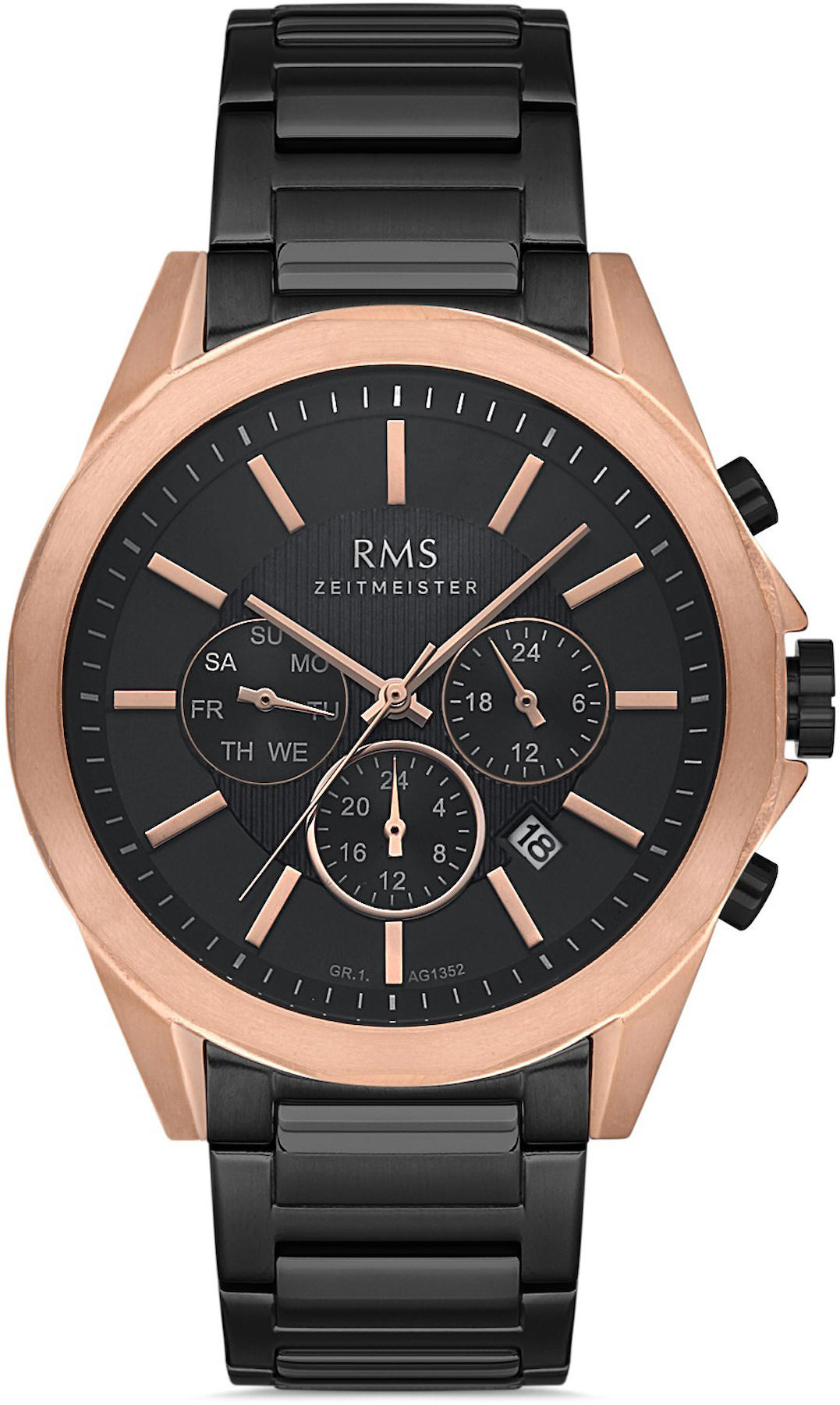 Romanson GR.1.AG1352.05 Takvimli 45 mm Siyah Çelik Kordon Analog Kol Saati