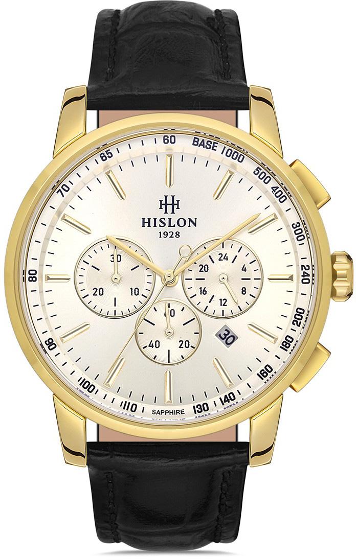 Hislon MS103G-08BG Pusulalı Takvimli 44 mm Siyah Deri Kordon Analog Erkek Kol Saati