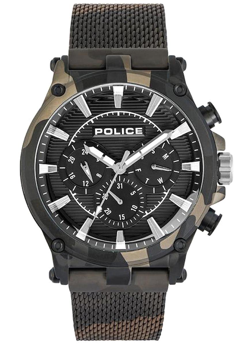 Police PL.15920JSB-02M Takvimli 48 mm Haki Çelik-Hasır Kordon Analog Erkek Kol Saati