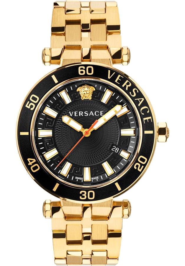 Versace VRSCVEZ300721 Takvimli 43 mm Altın Çelik Kordon Analog Erkek Kol Saati