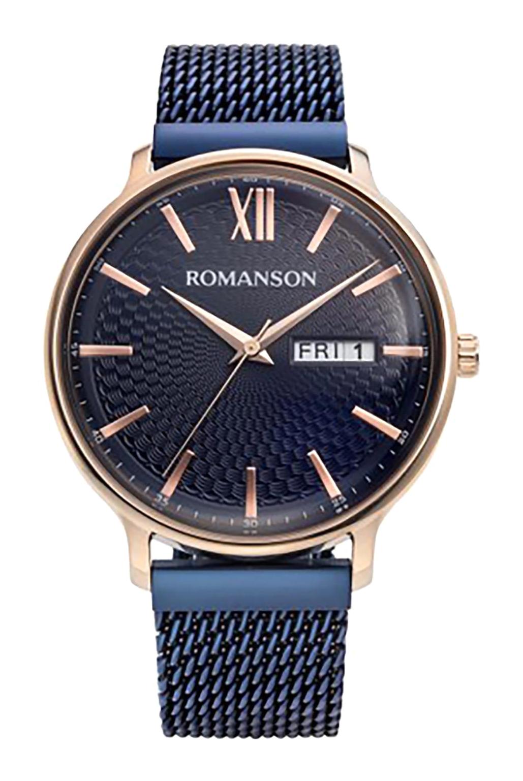 Romanson TM8A49MMURA46R Takvimli 42 mm Lacivert Deri Kordon Analog Erkek Kol Saati