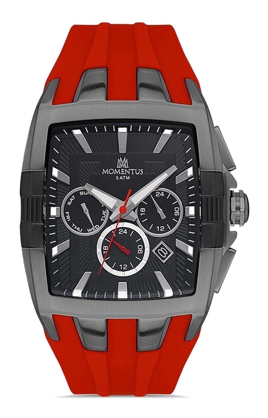 Momentus SM356B-04KS Takvimli 44 mm Kırmızı Çelik Kordon Analog Erkek Kol Saati