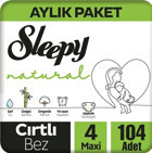 Sleepy Natural 4 Numara Organik Cırtlı Bebek Bezi 104'lü