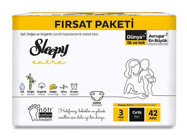 Sleepy Extra 3 Numara Organik Cırtlı Bebek Bezi 42'li