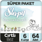 Sleepy Bio Natural 6 Numara Organik Cırtlı Bebek Bezi 64'lü