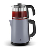 Karaca Tea Glass 2 In 1 Otomatik Kapanma Cam Demlikli 1650 W Paslanmaz Çelik Mavi Çay Makinesi