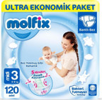 Molfix Midi Ultra Ekonomik 3 Numara Göbek Oyuntulu Cırtlı Bebek Bezi 120'li