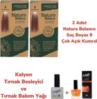 Natura Balance 9 Çok Açık Kumral Bakır Organik Amonyaksız Vegan Krem Saç Boyası 2x60 ml + Kalyon Ammonia Free Tırnak Bakım Seti Hediyeli