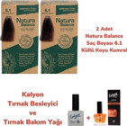 Natura Balance 6.1 Küllü Koyu Kumral Organik Amonyaksız Vegan Krem Saç Boyası 2x60 ml + Kalyon Ammonia Free Tırnak Bakım Seti Hediyeli