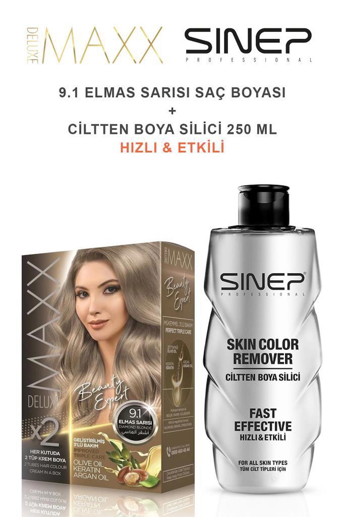 Maxx Deluxe 9.1 Elmas Sarısı Krem Saç Boyası 50 ml + Sinep Professional Boya Silici Hediyeli