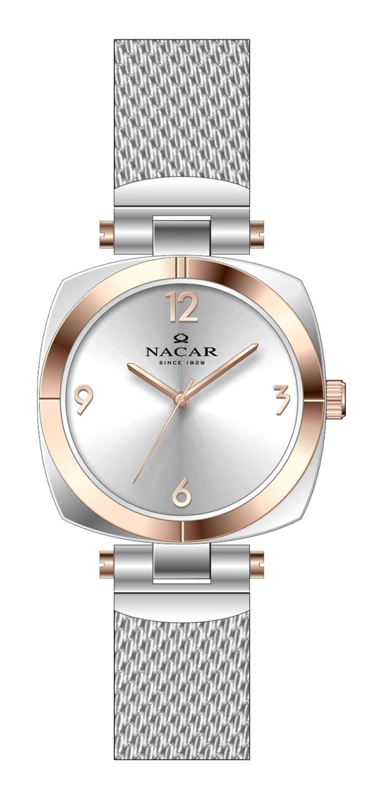 Nacar NC34-392025-ESM 30 mm Gri-Rose Gold Hasır Kordon Analog Kadın Kol Saati