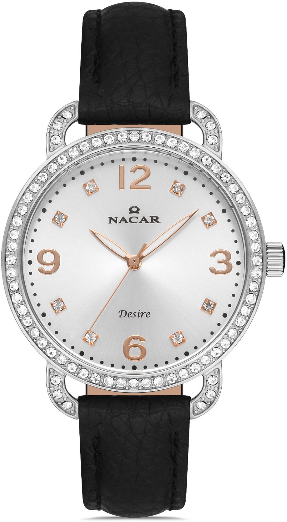 Nacar 10-3931033-ASRL1S 38 mm Siyah Deri Kordon Analog Kadın Kol Saati