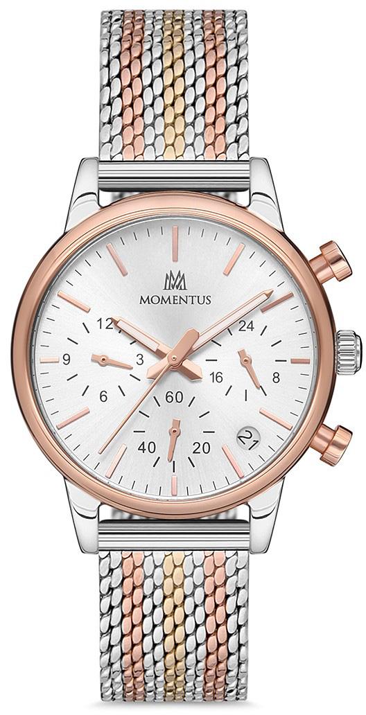 Momentus CW335T-02SR Takvimli 35 mm Çok Renkli Hasır Kordon Analog Kadın Kol Saati