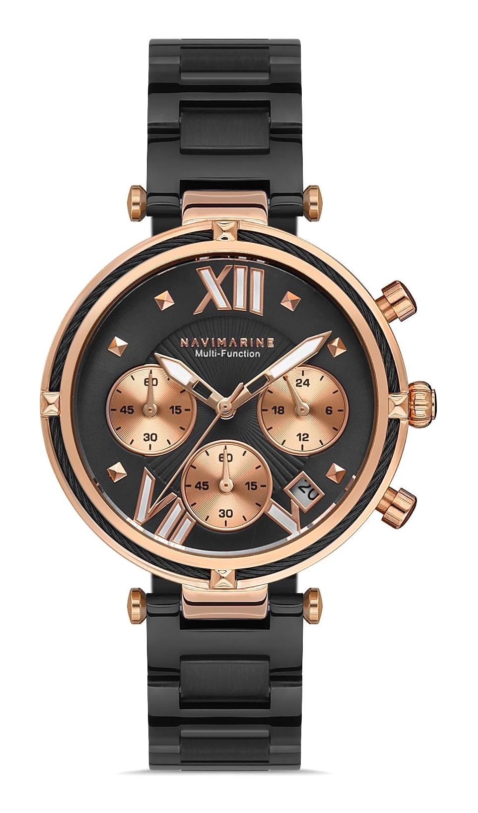 Navimarine NVM33-R2 Takvimli 31-35 mm Siyah Çelik Kordon Analog Kadın Kol Saati