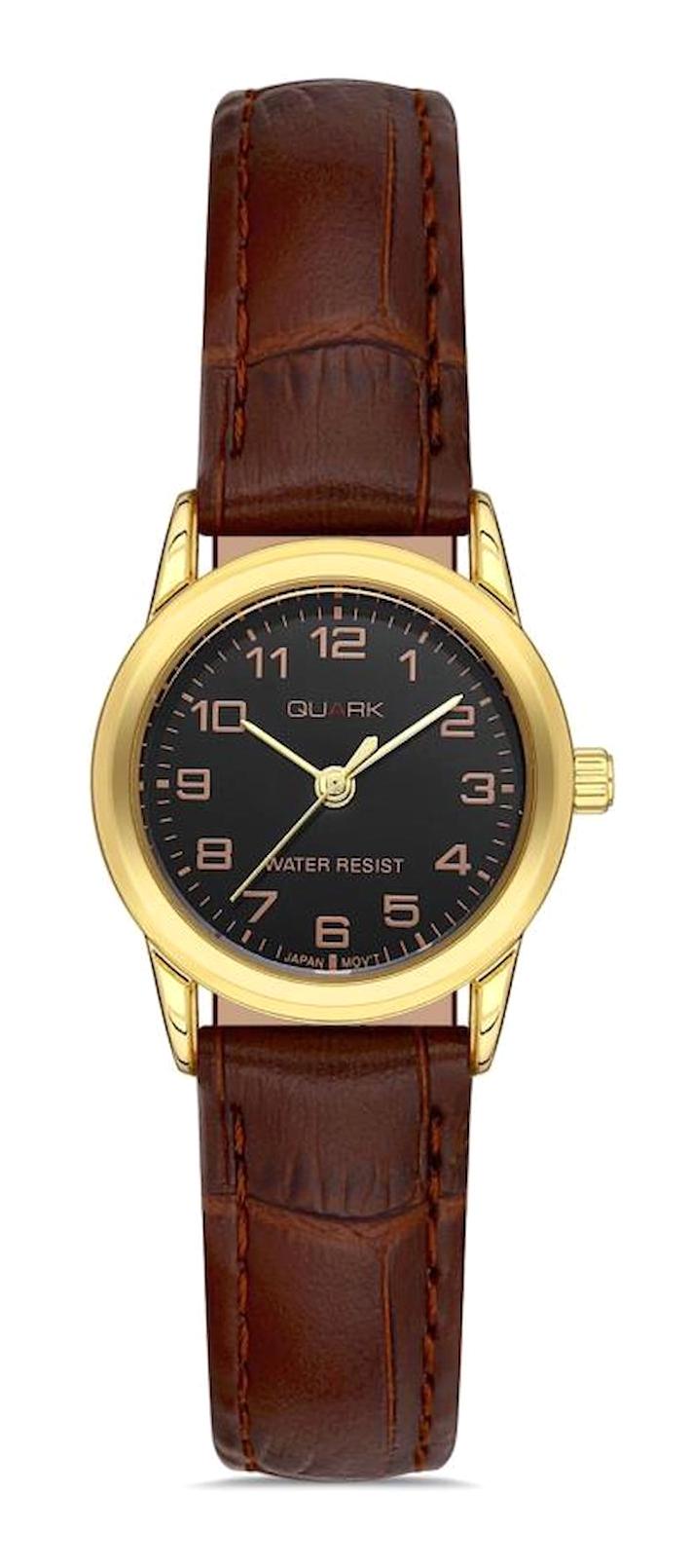 Quark QL-V001GL-1B 25 mm Kahverengi Deri Kordon Analog Kadın Kol Saati