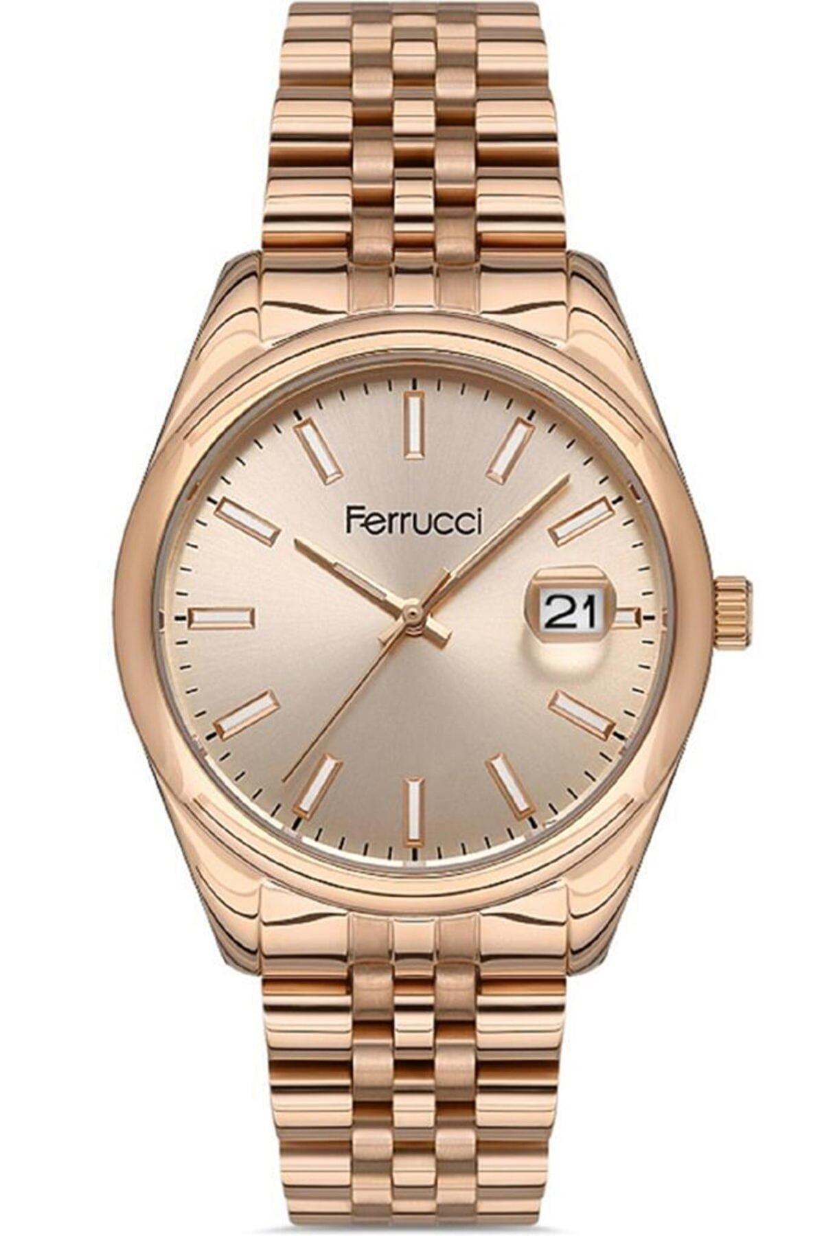 Ferrucci FFQ111614.A50 Takvimli 35 mm Rose Gold Metal Kordon Analog Kadın Kol Saati