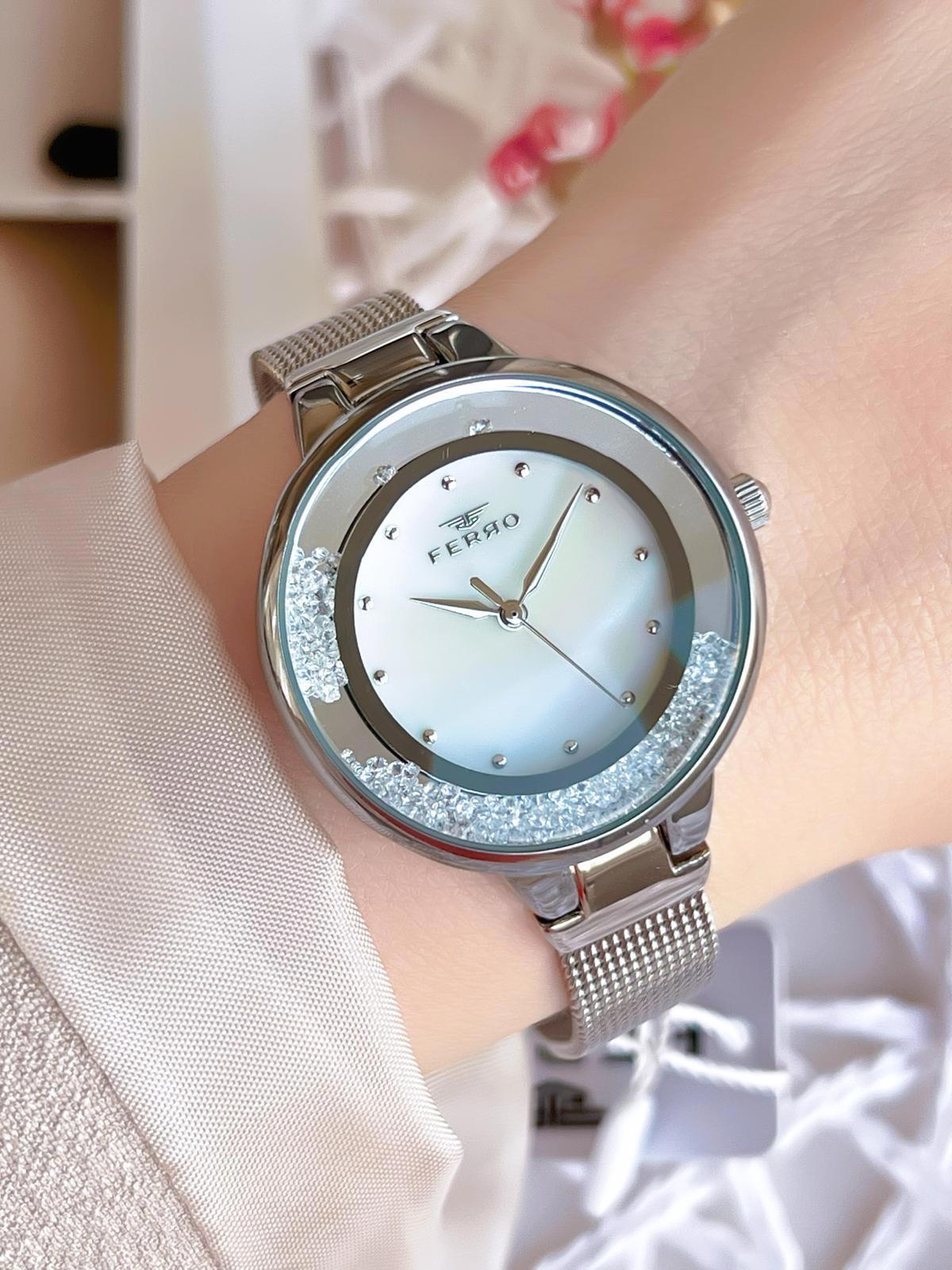 Ferro 21205 36 mm Gri Hasır Kordon Analog Kadın Kol Saati