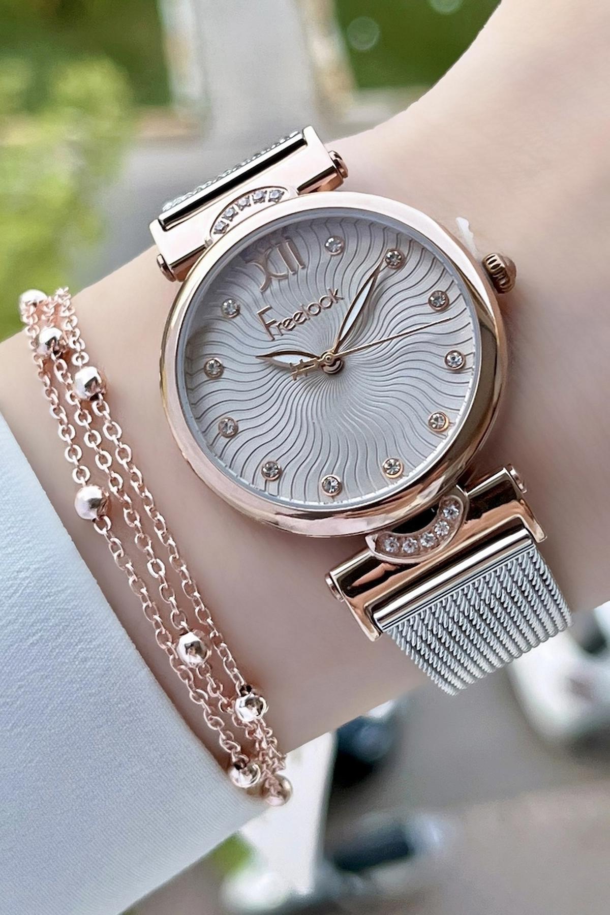 Freelook FLISTE14 35 mm Gri Hasır Kordon Analog Kadın Kol Saati