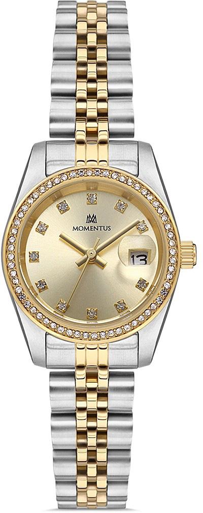 Momentus SW135T-08SG Takvimli 26 mm Altın-Gri Çelik Kordon Analog Kadın Kol Saati
