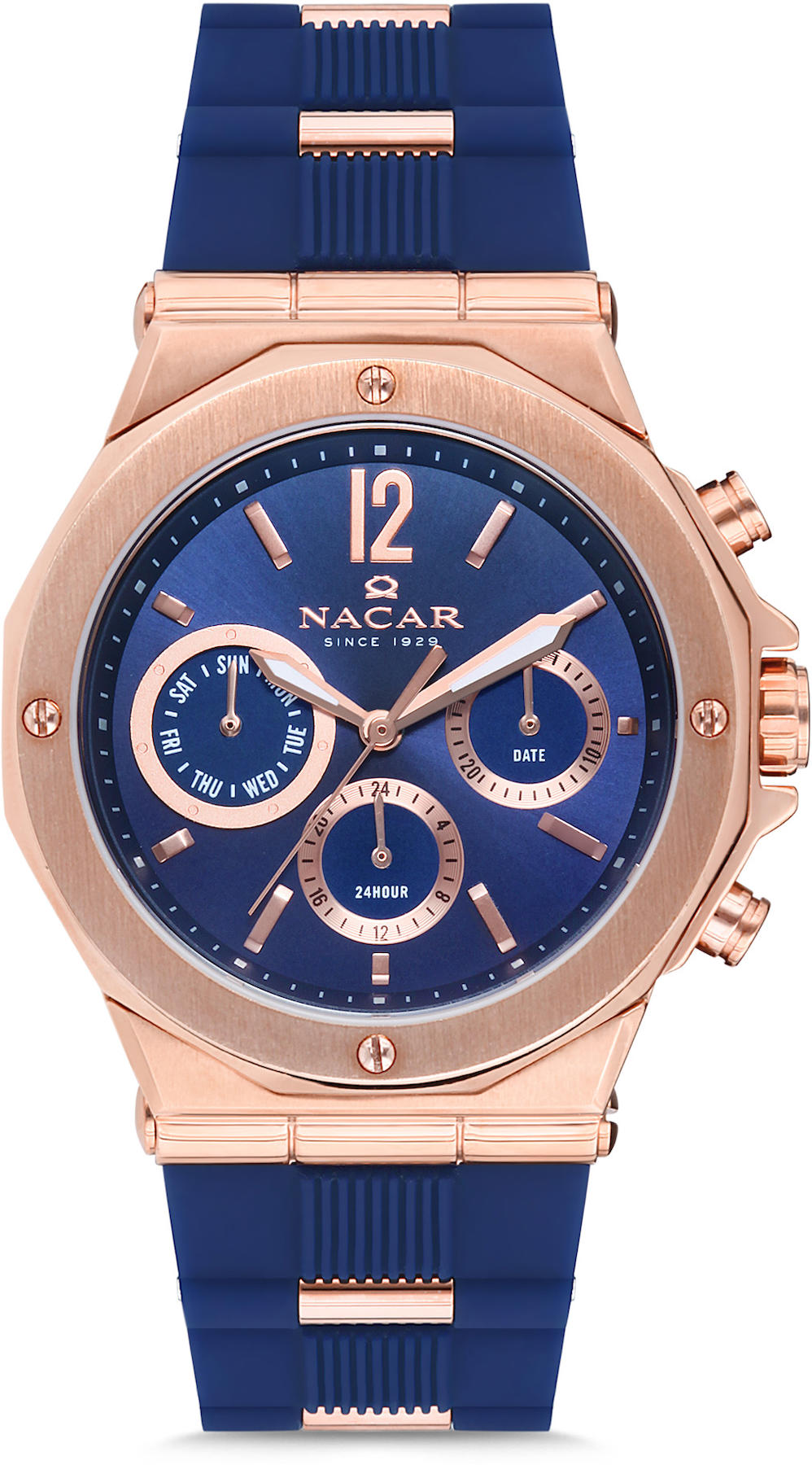 Nacar 08-39430145-RLS3 Takvimli 37 mm Mavi Silikon Kordon Analog Kadın Kol Saati