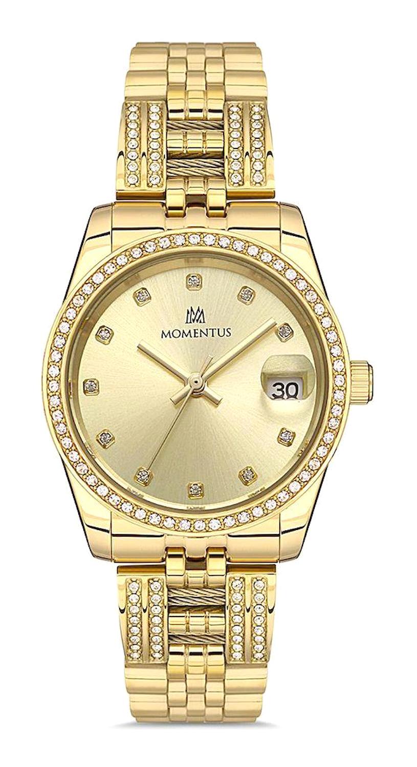 Momentus SS258G-08SG Takvimli 31 mm Altın Çelik Kordon Analog Kadın Kol Saati