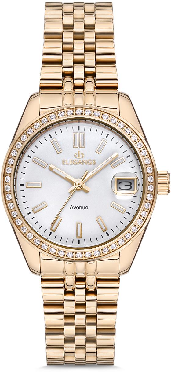 Elegangs EL2438.2 Takvimli 31 mm Altın Çelik Kordon Analog Kadın Kol Saati