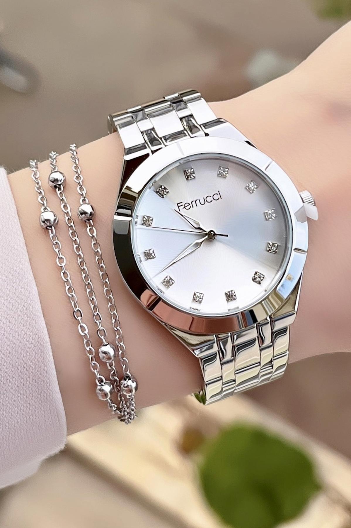 Ferrucci FCISTE155 35 mm Gri Çelik Kordon Analog Kadın Kol Saati