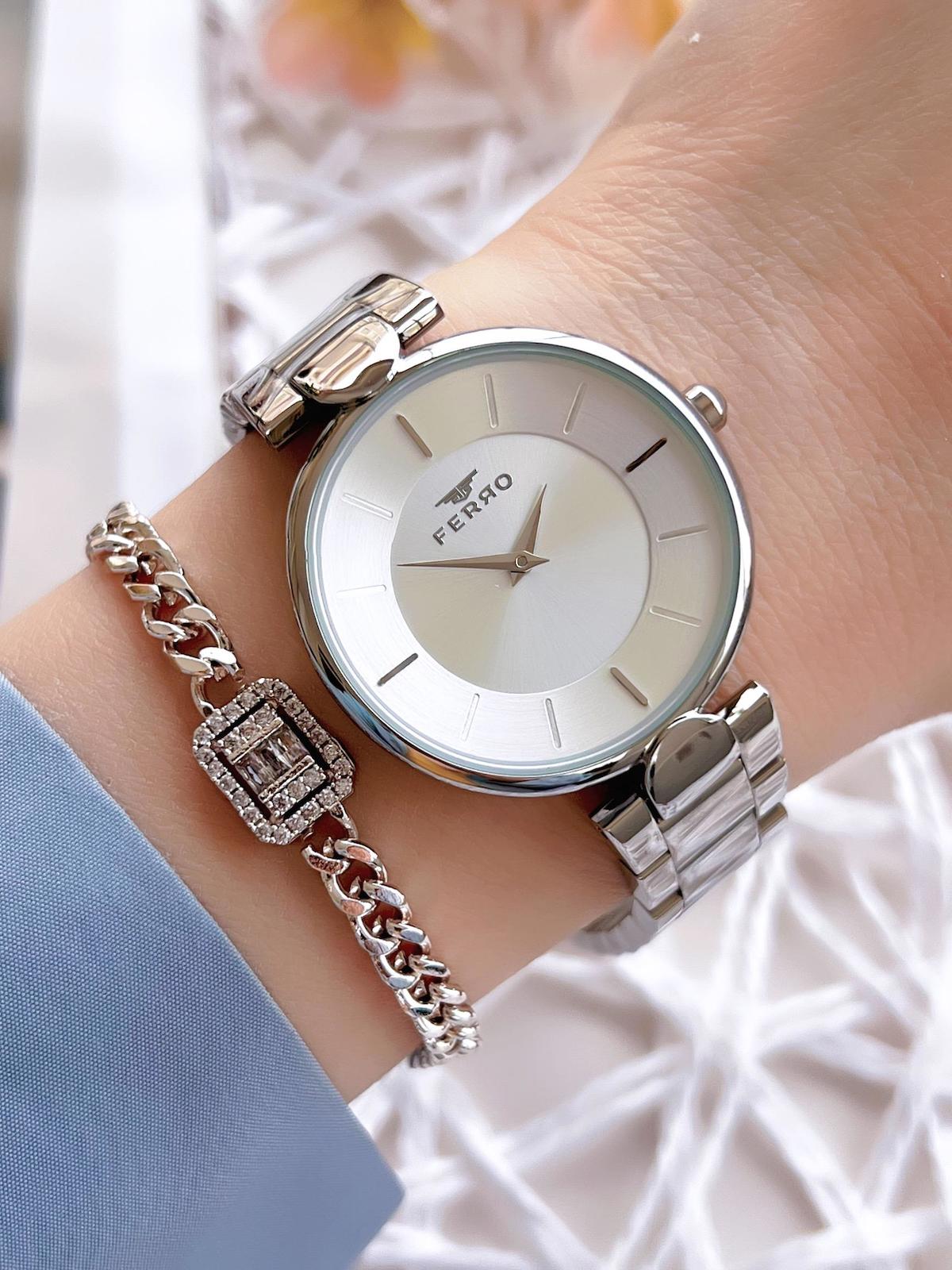 Ferro EFL21129A 36 mm Gri Çelik Kordon Analog Kadın Kol Saati