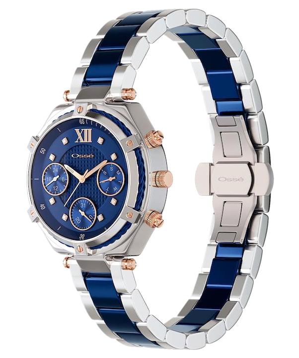 Osse 10110LA Takvimli 36.8 mm Gri-Lacivert Metal Kordon Analog Kadın Kol Saati