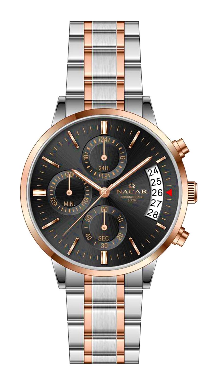 Nacar NC31-399181-EBM Takvimli 35 mm Gri-Rose Gold Metal Kordon Analog Kadın Kol Saati