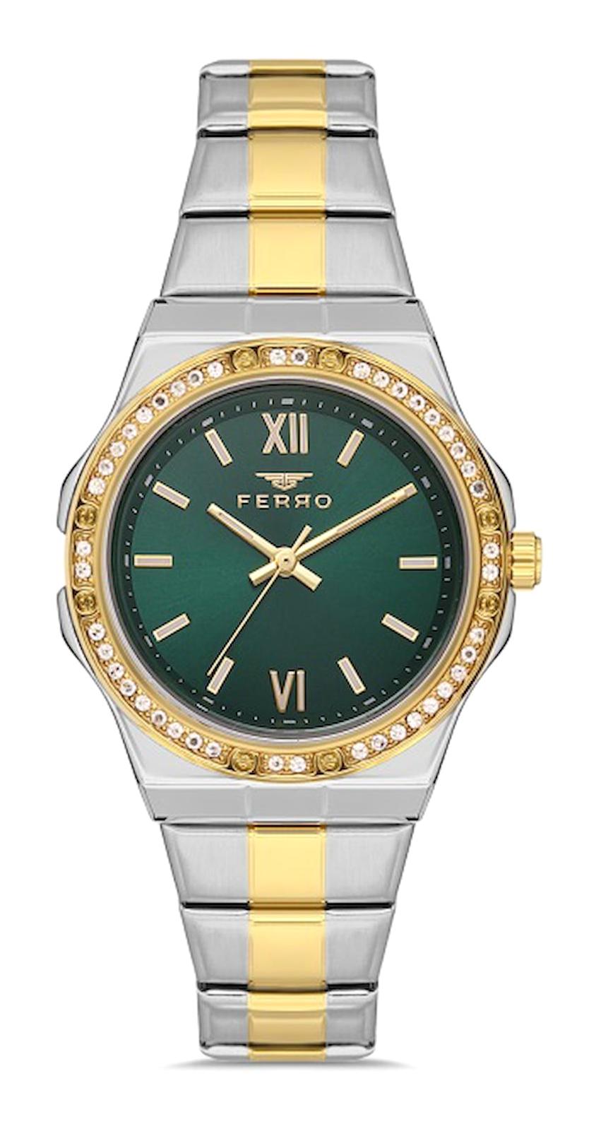 Ferro FL21358A-D10 34 mm Altın-Gri Metal Kordon Analog Kadın Kol Saati