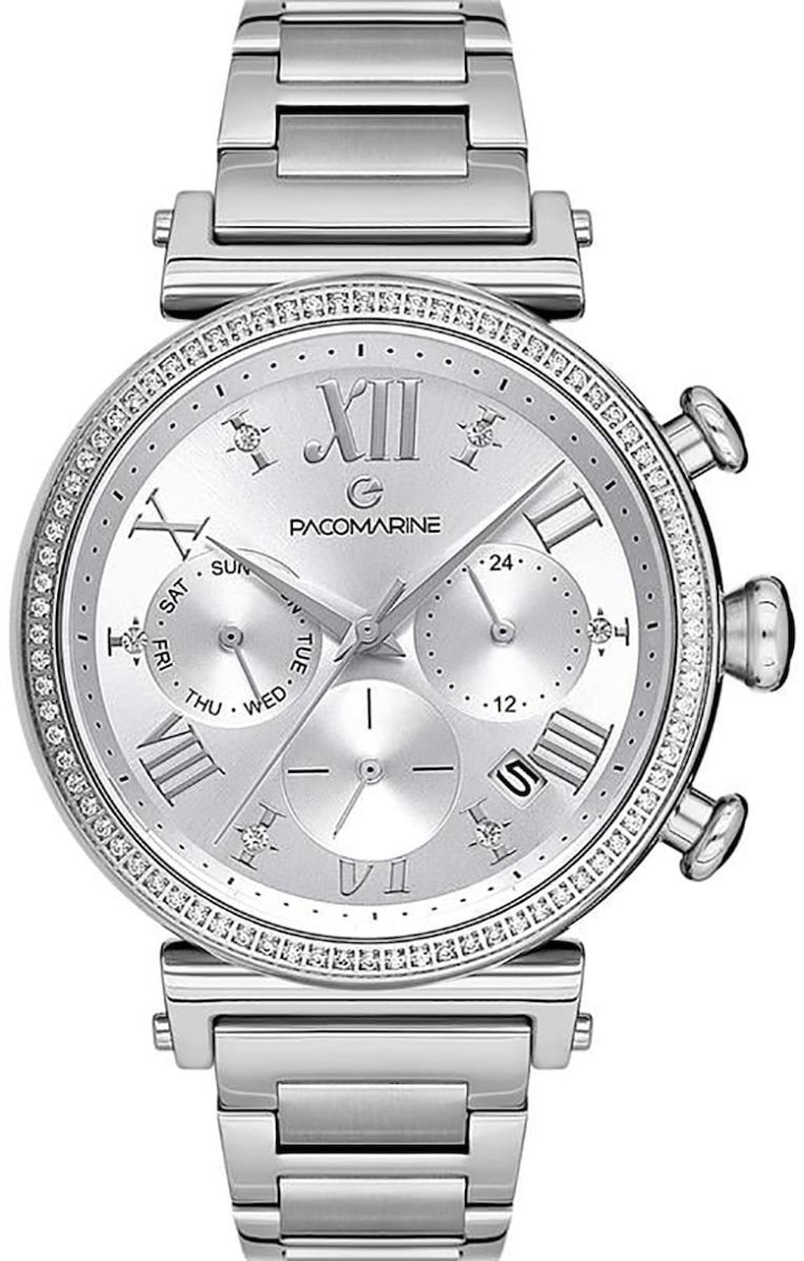 Pacomarine PM.51233.01 Takvimli 36 mm Gri Çelik Kordon Analog Kadın Kol Saati