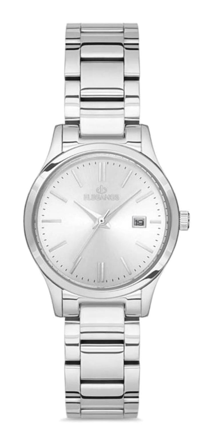 Elegangs EL2439.1 Takvimli 28 mm Gri Çelik Kordon Analog Kadın Kol Saati