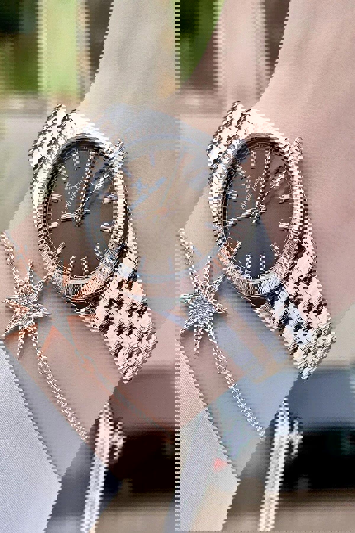 Daniel Klein DKISTE1084 Takvimli Gri-Rose Gold Çelik Kordon Analog Kadın Kol Saati