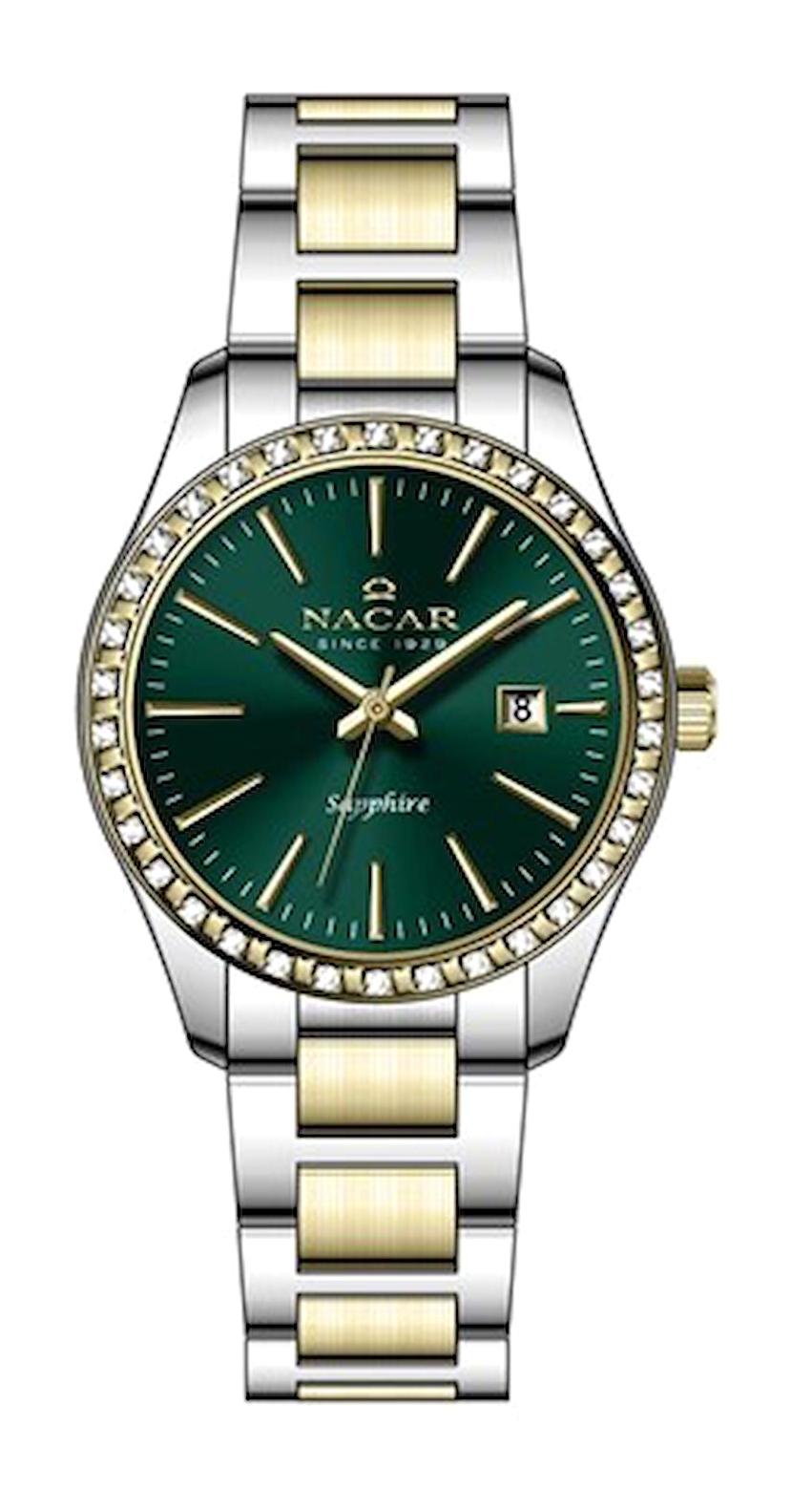 Nacar NC33-398305-CNMS Takvimli 32 mm Altın-Gri Çelik Kordon Analog Kadın Kol Saati