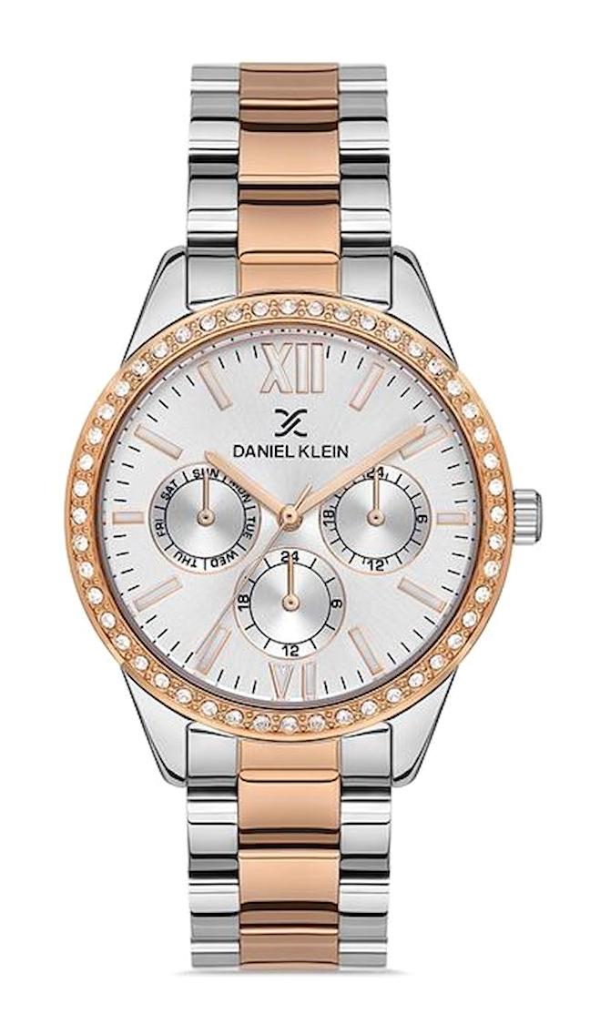 Daniel Klein DK.1.12697.4 Takvimli 34 mm Gri-Rose Gold Metal Kordon Analog Kadın Kol Saati