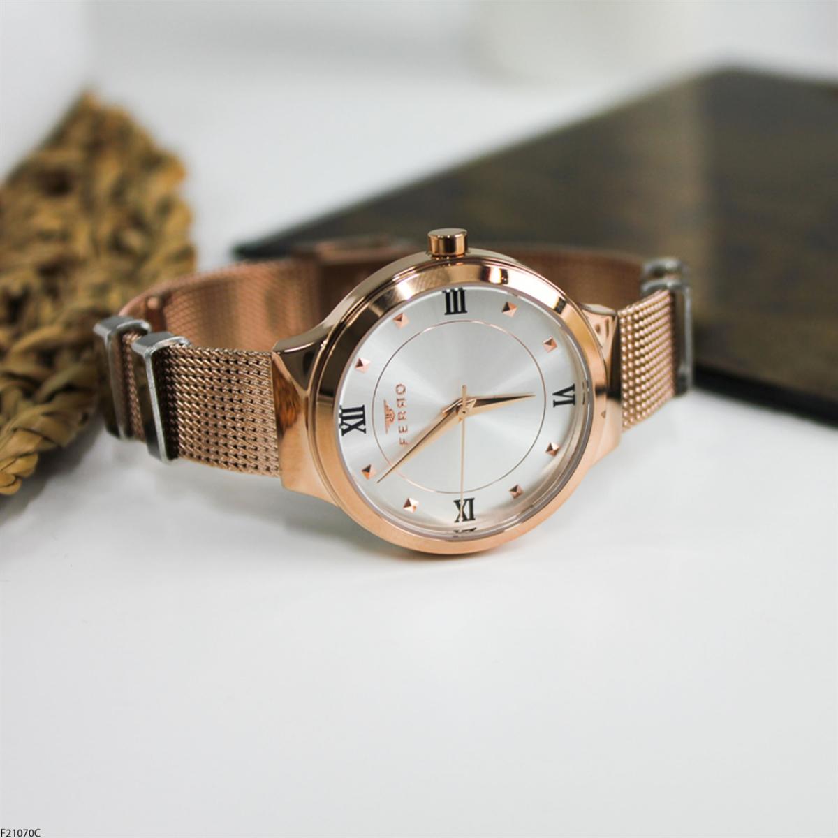 Ferro F21070C 36 mm Rose Gold Metal Kordon Analog Kadın Kol Saati