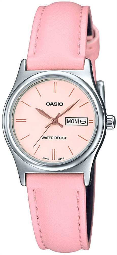 Casio LTP-V006L-4BUDF Takvimli 25 mm Pembe Deri Kordon Analog Kadın Kol Saati