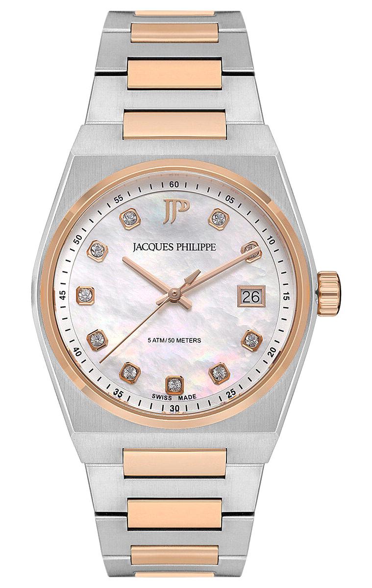 Jacques Philippe JPQLS527388S Takvimli 34 mm Gri-Rose Gold Çelik Kordon Analog Kadın Kol Saati