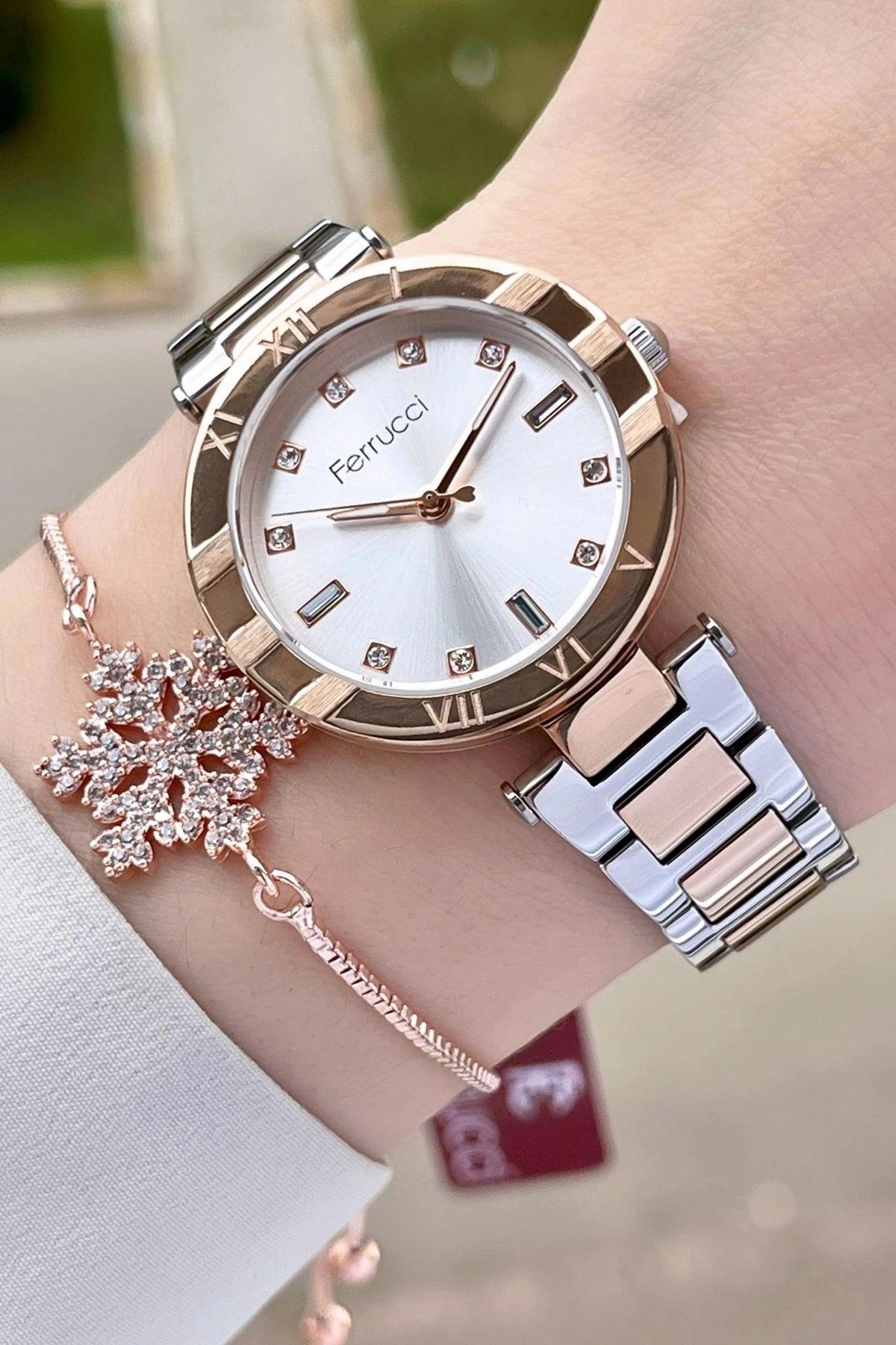 Ferrucci FCISTE274 35 mm Gri-Rose Gold Çelik Kordon Analog Kadın Kol Saati
