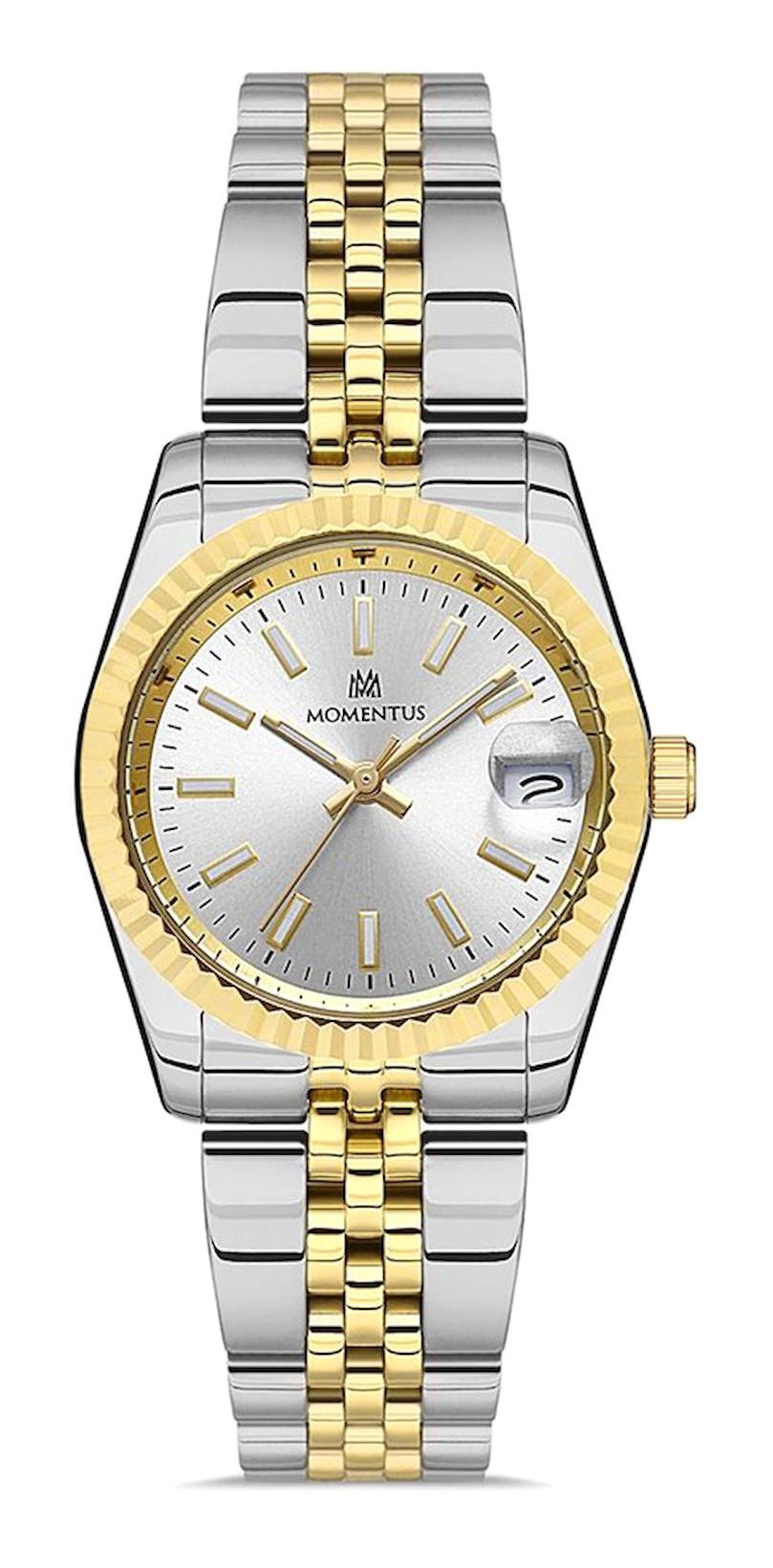 Momentus CS385T-02SG Takvimli 31 mm Altın-Gri Çelik Kordon Analog Kadın Kol Saati